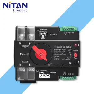 TOQ7-125A/2P 220V Automatic Transfer Switch ATS Dual Power Changeover Switch for Generator Solar Energy System Backup PC