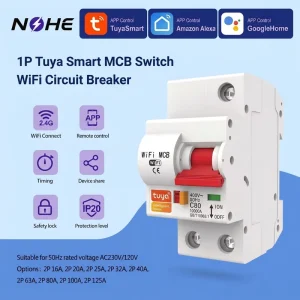 TUYA WiFi Wireless Smart 1P 20A 25A 32A 40A 63A 80A 100A 125A MCB Circuit Breaker 6KA Low Voltage Miniature Circuit Breaker
