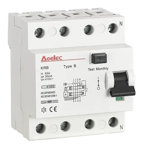 TYPE B RCCB Residual Current Circuit Breaker 4 Pole 10kA PA66 Enclosure Fire Resistant for EV Charger Din Rail Mounting