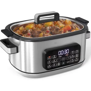 Tempered Glass Lid 6.5QT 1250W Multi Function Programmable Slow Cooker for Sous Vide Roast Bake Saute Yoghurt Keep Warm