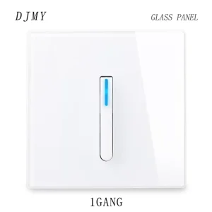 Tempered Glass Panel Piano Key Button LED European 16A Socket Retro Toggle Wall Switch EU UK Standard 1Gang2Way IP23 110 250V