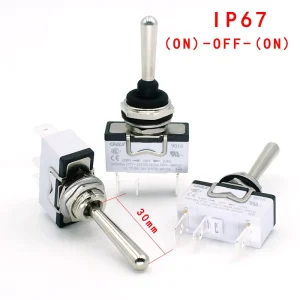 Toggle Switch IP67 SPDT DPDT 16A 250VAC 3Pin (on)-off-(on) 3 Positions 3 Pin Momentary Switch Handle Length 30mm