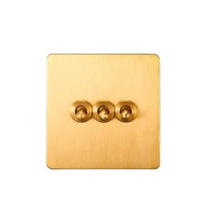 Toggle Wall Electrical Light Switch Retro Luxury Gold Brass Lever Stainless Steel Panel 1 2 3 4 Gang 2 Way EU Double USB Socket