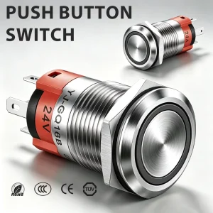 Touch Switch 16MM Illuminated Metal Flat Push Button Switch 1NO1NC Latching Switches IP67 Waterproof 24V for Home Appliance