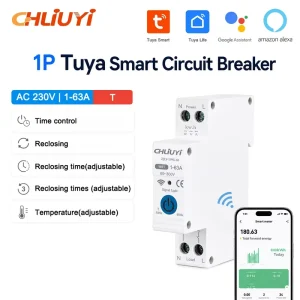 Tuya 1P 63A Industrial Plastic Din Rail Installation WIFI Smart Relays Mini Smart Light Switch Circuit Breaker AC230V
