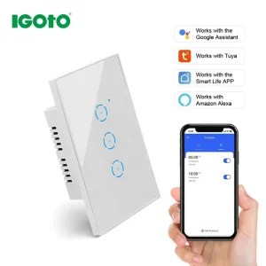 Tuya Home LED Light Touch Glass Electrical Remote Alexa Wireless Smart WiFi Wall Switch and Socket