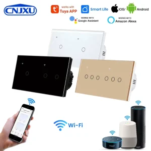 Tuya Smart Home WiFi Smart Wall Switch Alexa Voice Control App Control Hotel Use PC Material Smart Light Switch 110V 240V 10A