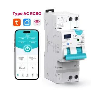 Tuya Smart Type AC RCBO Wi Fi 40A with Leakage Protection 30mA 100mA 2 Pole Circuit Breaker Remote Control for Smart Home