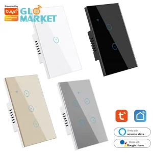 Tuya Smart WiFi Wall Switch US Standard Glass Touch Panel Light Switch Support App Remote Control