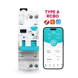 Tuya Smart Zigbee RCBO Circuit Breaker 30mA 2 Pole 40A Auto Reclose Plastic Industrial Leakage Protection