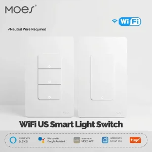 Tuya Wi-Fi Smart Light Switch US Single Pole Push Button Wall Switch Work With Alexa Google Home Neutral Wire Required