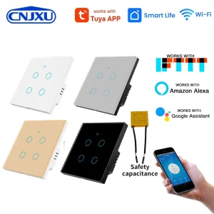 Tuya WiFi Light Switch No Neutral Wire 1/2/3/4 Gang EU/UK Smart Wall Switch Works With Alexa Google Home Smart Life