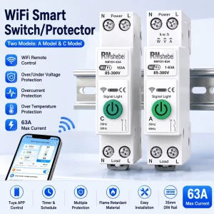 Tuya WiFi Smart Circuit Breaker 63A Remote Control Energy Monitor Adjustable Over Under Voltage Protection DIN Rail Timer