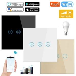 Tuya WiFi Smart Dimmer Switch EU Standard Touch Glass Panel with APP Remote Timer for Wall Switches