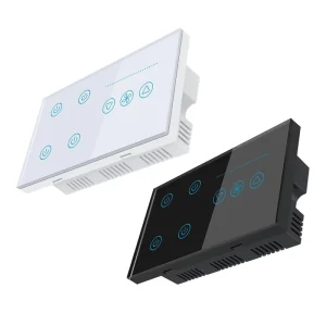 Tuya WiFi Smart Glass Touch Panel Wall Mounted Light Switches APP Remote Control 4 Gang 1 Fan Speed Control Switches