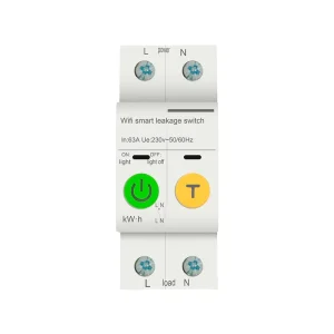 Tuya Wifi DIN Rail 63A 2P Single Phase Smart Switch Circuit Breaker with Power Monitor Energy Meter Earth Leakage Protection