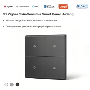 Tuya Zigbee S1 4 Gang Skin Sensitive Smart Light Switch 86 Ultra Thin 8.5mm AC110V 250V Touch Press Dual Voice Control