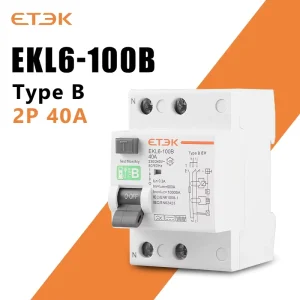 Type B RCCB 240V Earth Leakage Circuit Breaker EV Charger 2P 40A 10KA 30mA Li Protection EKL6 100B