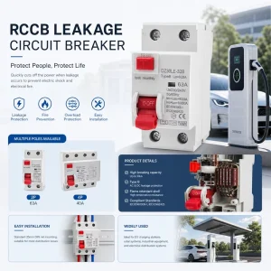 Type B RCCB 63A 30mA 2 Pole 4 Pole Residual Current Circuit Breaker Overload Short Circuit Earth Leakage Protection Switch
