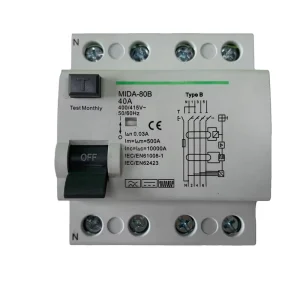 Type B RCCB Residual Current Circuit Breaker DC ELCB 2P with 40A 63A 30mA RCD New 10KA for EV CHARGER