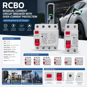 Type B RCD 32A 40A 63A 2P 4P 30MA 100MA Earth Leakage Circuit Breaker AC DC Residual Current Device for EV Charger Station