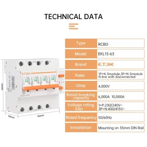 Type a RCBO 40A 30mA 6KA 3P+N Curve C Residual Current Devices Breaker Miniature Circuit Breakers EKL15 63 3NC4030A