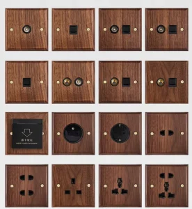UK British Retro Style Stainless Steel Panel Wood Panel Wall Electrical Socket for Home Hotel Villa Toggle Switch