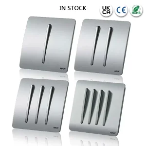 UK Standard 1 2 3 4 Gang 10A 250V Push Button Wall Switch 86mm Brushed Silver PC Electric Light Switch Socket