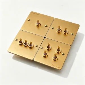 UK13A Luxury Modern Retro Stainless Steel Wall Switch Panel with 4 Outlets 2 Way Toggle USB A and USB C Ports 16A IP20