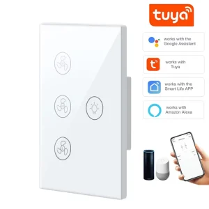 US AU WiFi Smart Life Fan Light Switch Wall Switch Stepless Speed Control Touch Panel APP Wireless Remote Control 10A