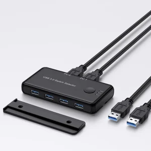 USB 3.0 KVM Switch Selector 2 in 4 Out Port Full HD 1080p Laptop Sharing Black