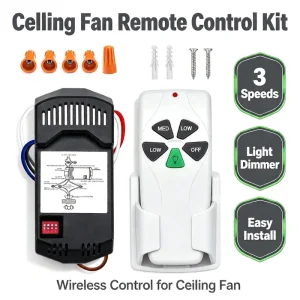 Universal Ceiling Fan Remote Control Kit Stepless Light Dimmer 110V AC 10m-30m Range 3-Speed Wireless Switch IP11 Rated