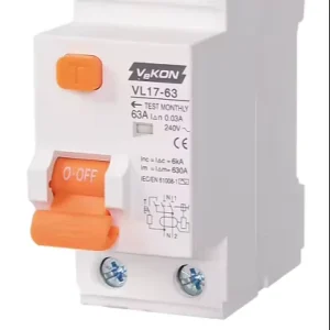VAKON VL17 63 RCCB Residual Current Circuit Breaker 63A 30mA 2P 240V 6kA Plastic 50Hz Curve C Leakage Protection