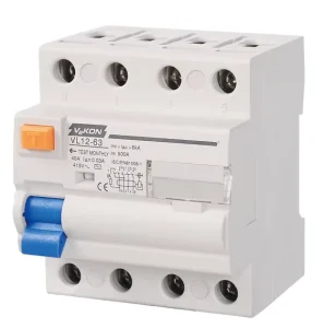 VEKON 4P 40A Residual Current Circuit Breaker (RCD) VL12 63 30mA IEC 6kA 50Hz Curve C for Industrial Wiring