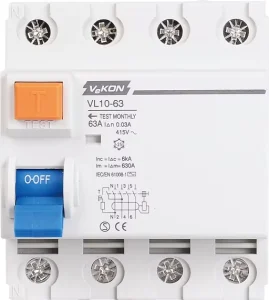 VL10 63 Industrial RCCB Residual Current Circuit Breaker 63A 4P 415V AC 6kA Leakage Protection Switch for Electrical