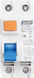 VL10 63 RCCB Residual Current Circuit Breaker 63A 2P 240V AC 6kA Breaking Capacity BCD Curve C Industrial Electrical