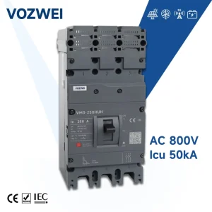 VM3-250HUH 3P 3 Pole In 250A Ue AC800V AC 800V Icu 50kA lcs 36.5kA MCCB Molded Case Circuit Breaker