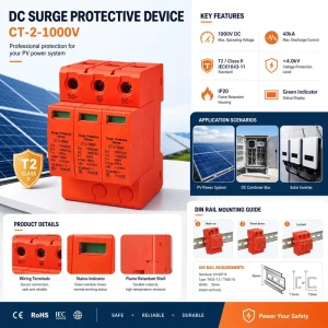 Voltage Surge Arrester Device Surge Protective Device DC Photovoltaic Lightning Protector Low-Voltage Arrester DC1000V 2P40KA