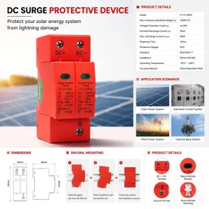 Voltage Surge Arrester Device Surge Protective Device DC Photovoltaic Lightning Protector Low Voltage Arrester DC1000V 2P40KA