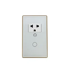 WIFI Smart Switch 1 Gang+Socket Tempered Glass Metal Smart Home Touch App Remote Control Wall Switch Google Alexa