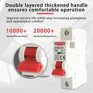 WSB9-80 1P Miniature Circuit Breaker MCB 6KA 10KA Copper Rail Mounting 220V 230V LSI Protection