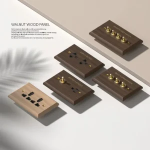 Walnut Solid Wood US Standard Toggle Switch Socket 3 Pole Double AC Outlets Wall Power Socket for Bedroom Interior Decoration