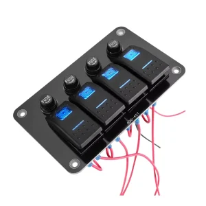 Waterproof 4 Gang Marine Rocker Switch Panel 12V 24V Blue LED Indicator 10A Fuse Car RV Yacht Truck Control Switch Panel 4QG 4ST