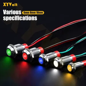 Waterproof IP55 Green LED 6/8/10/12mm Metal Power Signal Indicator Light with Welding Connector for Industrial Use 12V