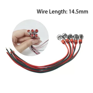 Waterproof Metal LED Signal Lamp IP67 6mm 8mm 10mm 12mm 12V 24V Stainless Steel Brass Wire Lead 150mm