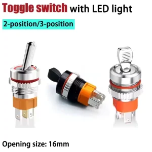 Waterproof Toggle Switch with LED Light Metal 16mm Hole High Current 2/3 Position Switch 5-24V with Indicator Light IP65