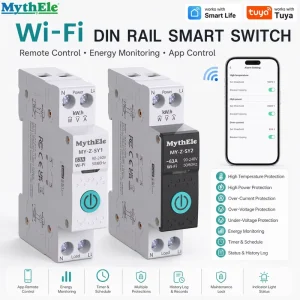 WiFi DIN Rail Smart Switch 63A Smart Circuit Breaker Energy Monitoring Remote Control Timer Over Voltage Protection