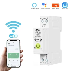 WiFi Smart Circuit Breaker 1P+N Tuya Remote Mobile Control Reclosing Function Adjustable Overcurrent Overvoltage Protection