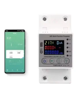 WiFi Smart Energy Meter AC 63A 80 300V Earth Leakage Voltage Protector Circuit Breaker Din Rail Electricity Monitor APP Remote