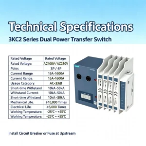 Wide Current Range 16a~1600a Optional 2p 3p 4p Rated Working Voltage Ac400v Switching Time Less Than 100ms